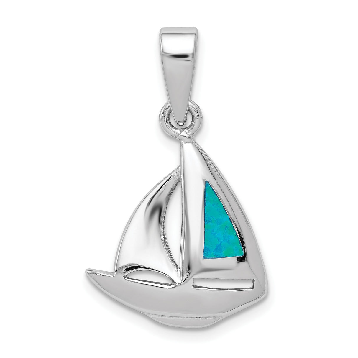 Sterling Silver Sailboat Pendant with Blue Lab Created Opal Inlay, Nautical Theme Jewelry