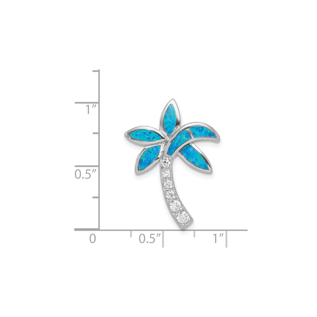 Sterling Silver Palm Tree Pendant with Blue Opal and Cubic Zirconia Accents, Tropical Style Jewelry