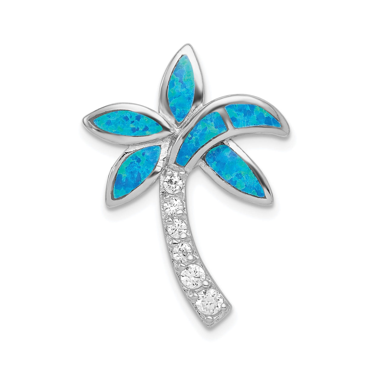 Sterling Silver Palm Tree Pendant with Blue Opal and Cubic Zirconia Accents, Tropical Style Jewelry