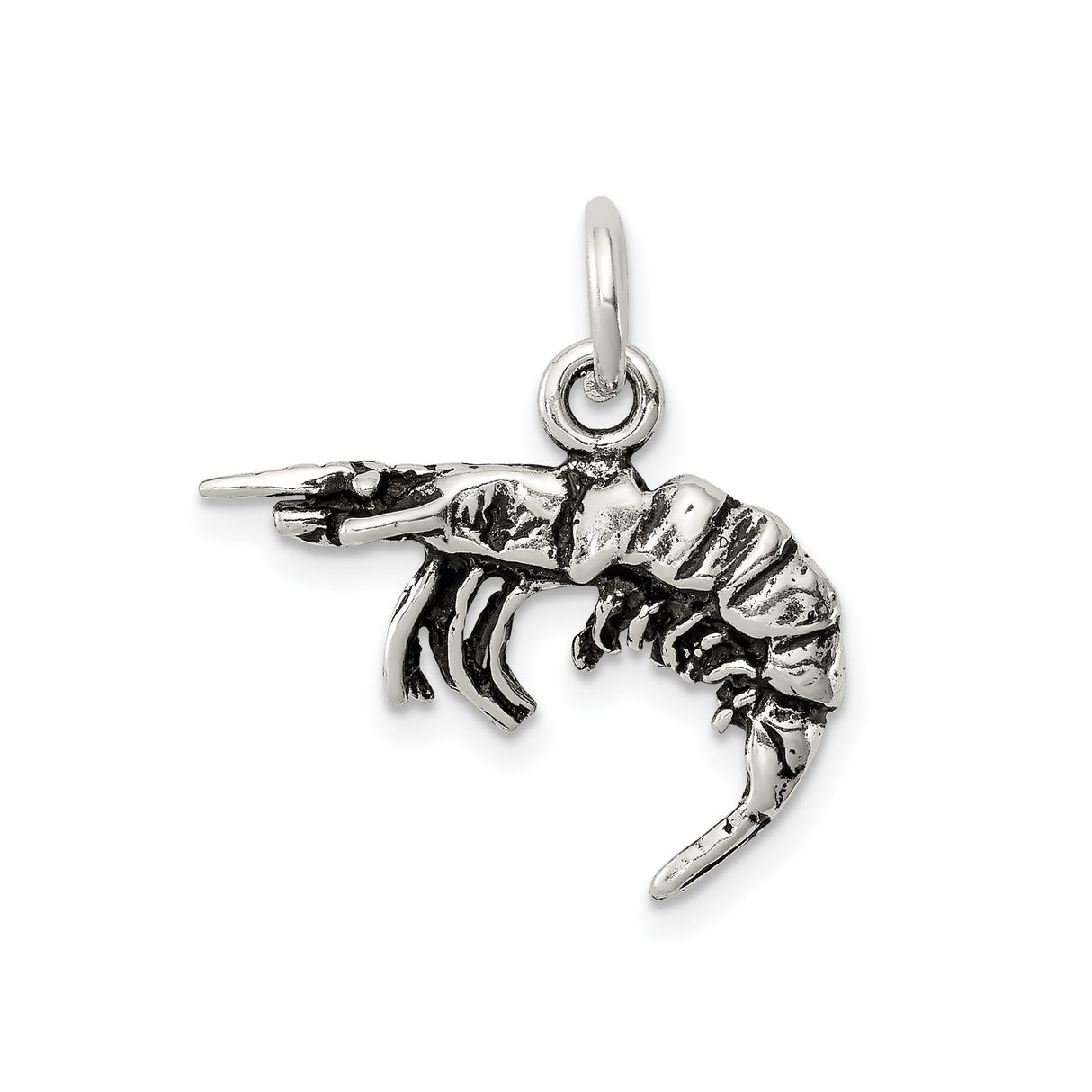 Sterling Silver Shrimp Pendant, Realistic Ocean-Inspired Nautical Jewelry for Women and Unisex Wear