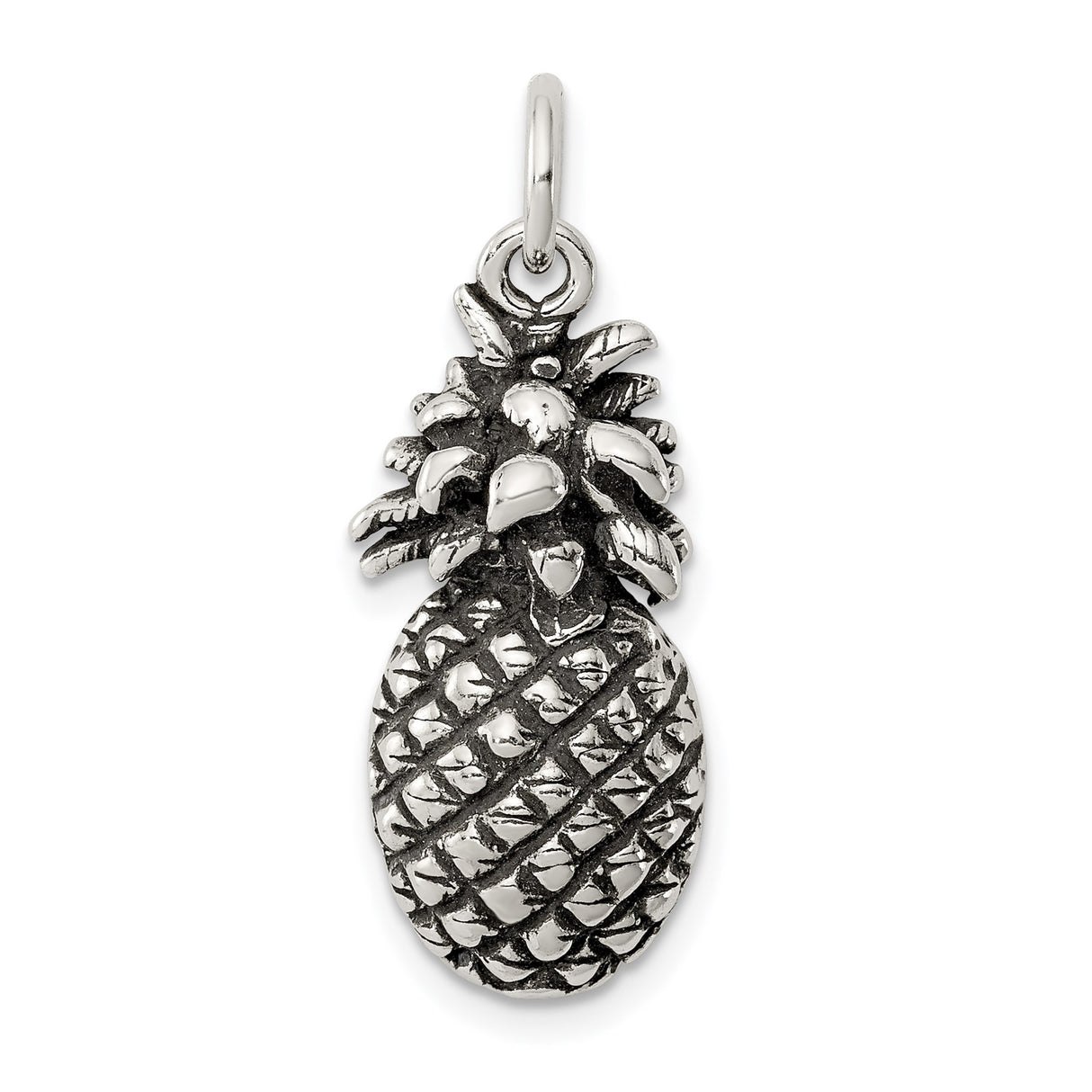 Sterling Silver Pineapple Pendant Charm with Detailed Fruit Design, Tropical Beach Theme Jewelry