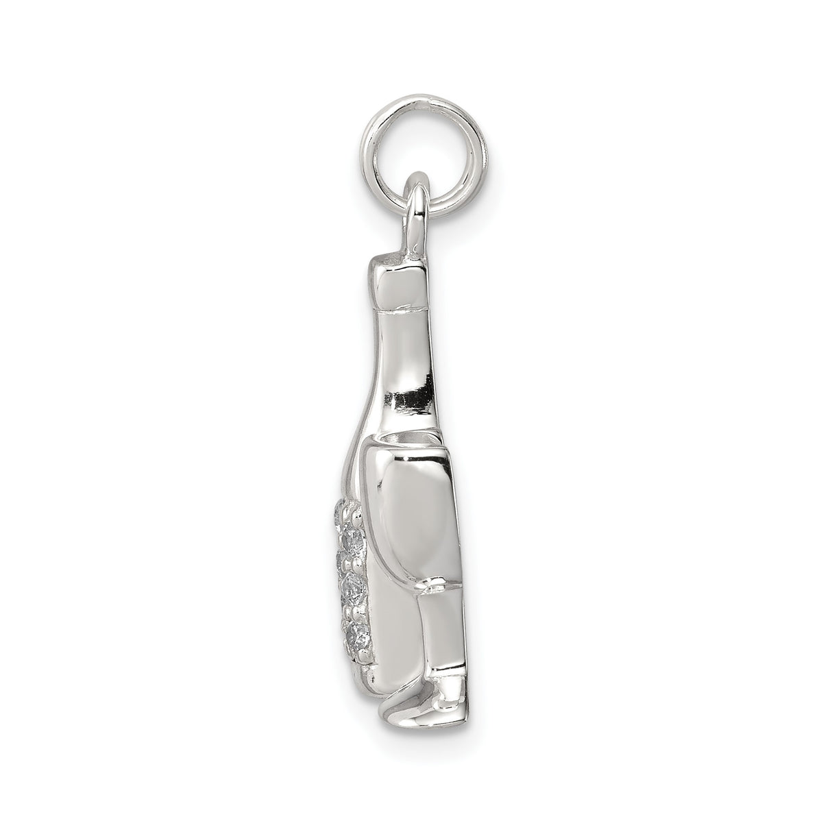 Sterling Silver Wine Bottle Pendant with Glass Detail and Cubic Zirconia Accents