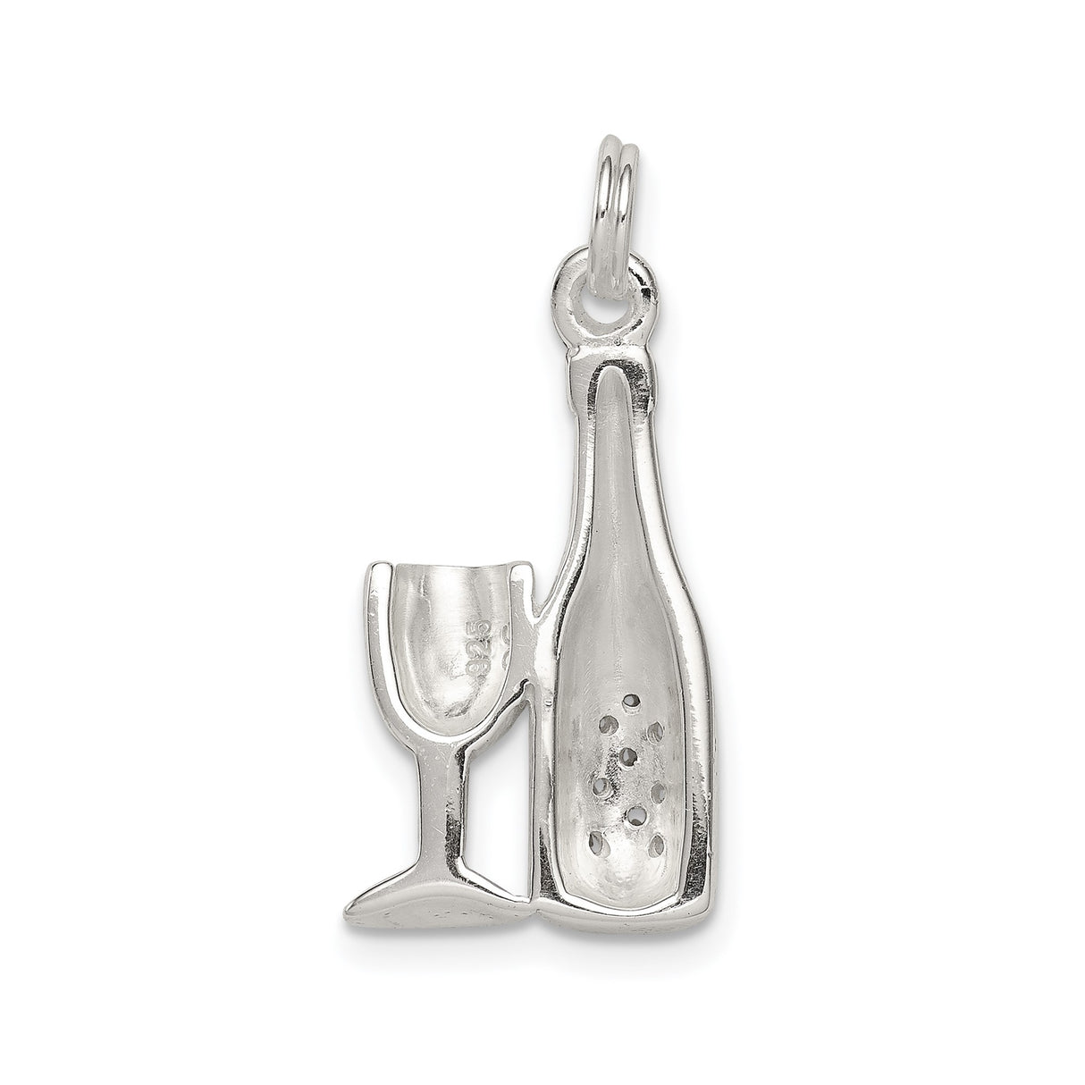 Sterling Silver Wine Bottle Pendant with Glass Detail and Cubic Zirconia Accents