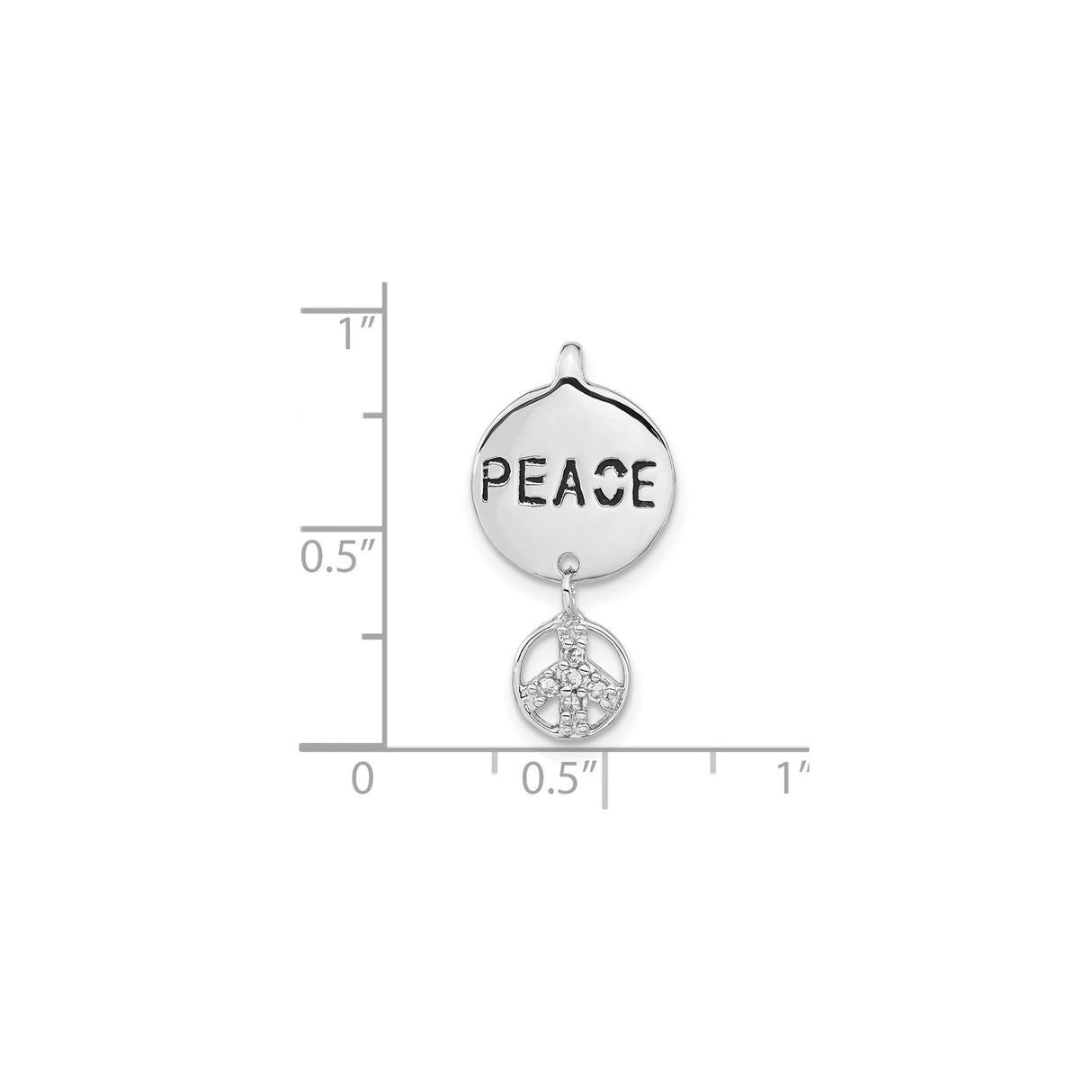 Sterling Silver Peace Pendant with Cubic Zirconia, Round Disc and Peace Sign Charm