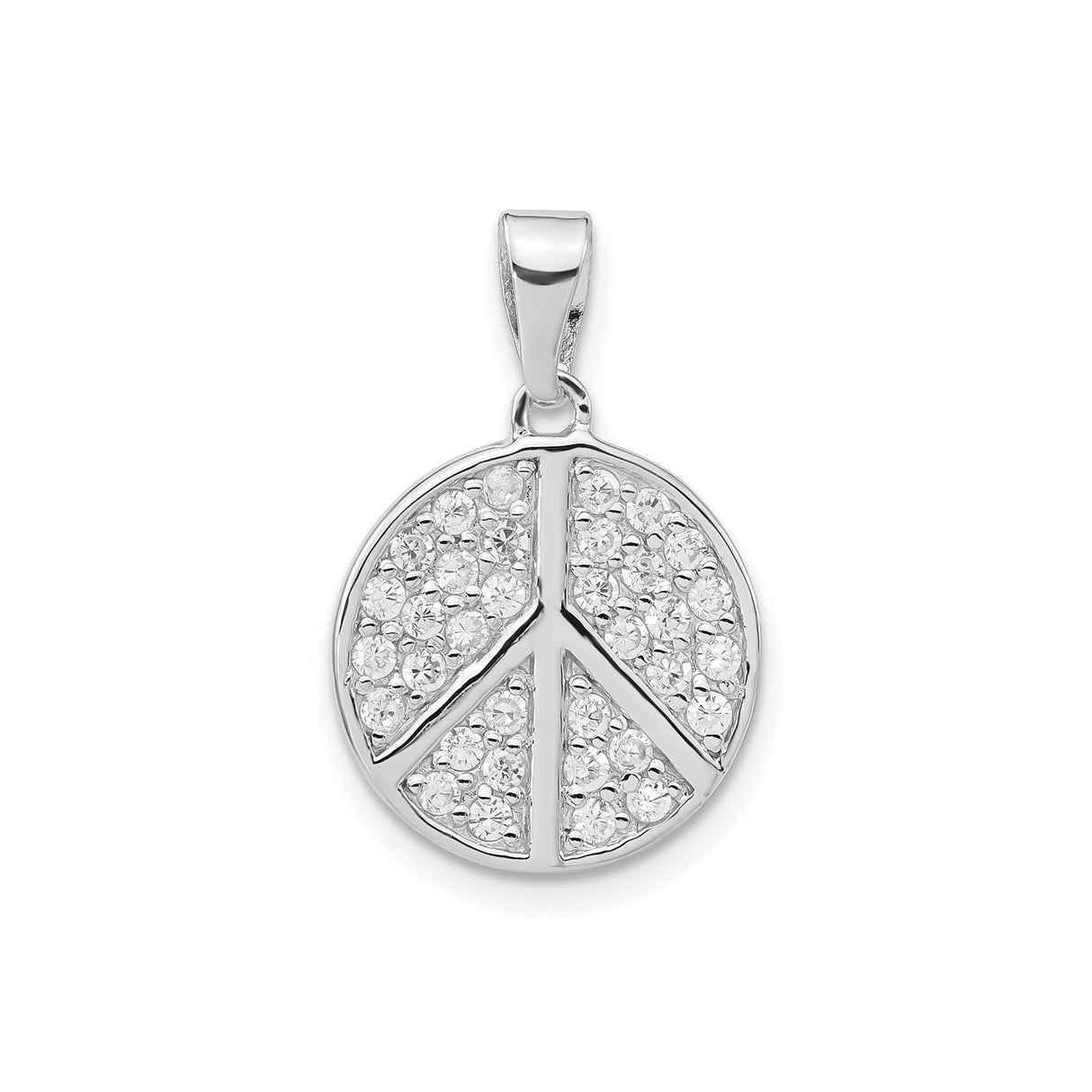 Sterling Silver Peace Pendant with Cubic Zirconia, Round Symbol Charm for Women