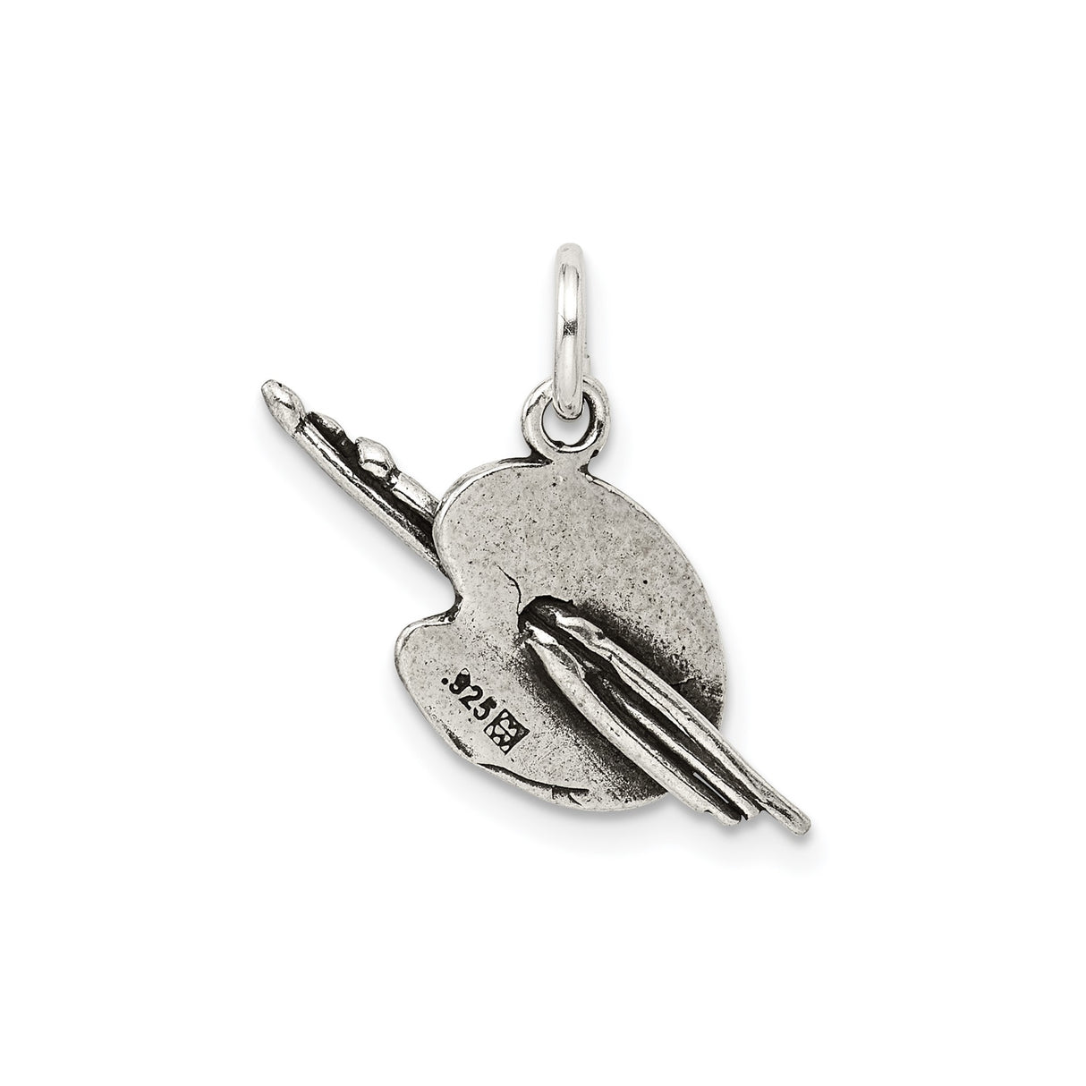 Sterling Silver Pendant, Artist Palette and Paintbrush, Detailed Artistic Charm