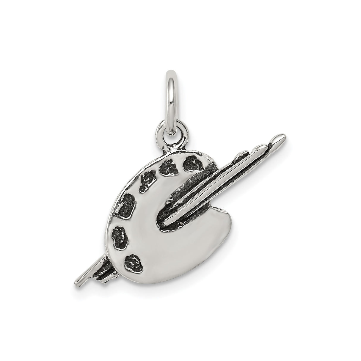 Sterling Silver Pendant, Artist Palette and Paintbrush, Detailed Artistic Charm