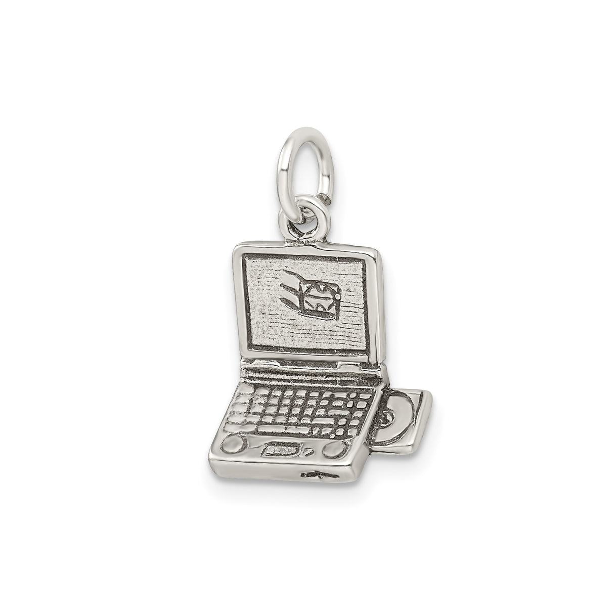 Sterling Silver Laptop Charm Pendant with Detailed Keyboard and Screen for Tech Lovers