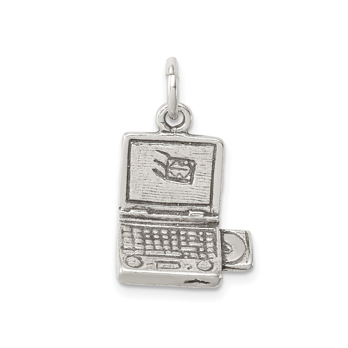 Sterling Silver Laptop Charm Pendant with Detailed Keyboard and Screen for Tech Lovers