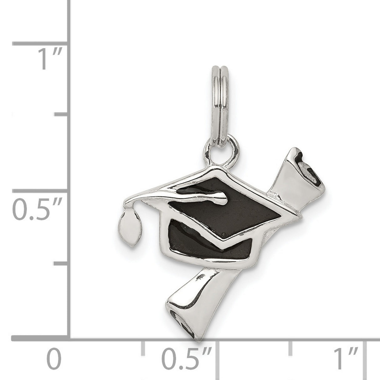 Black Enamel Graduation Cap and Diploma Charm Pendant in Real 925 Sterling Silver