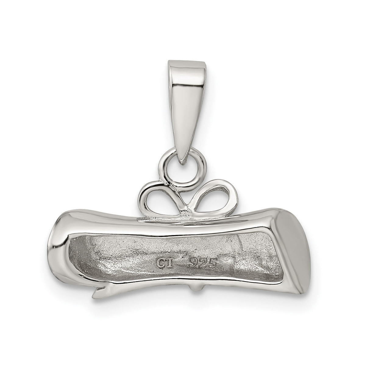 Black Diploma Word on Rolled-Up Graduation Day Certificate Charm Pendant in Real 925 Sterling Silver