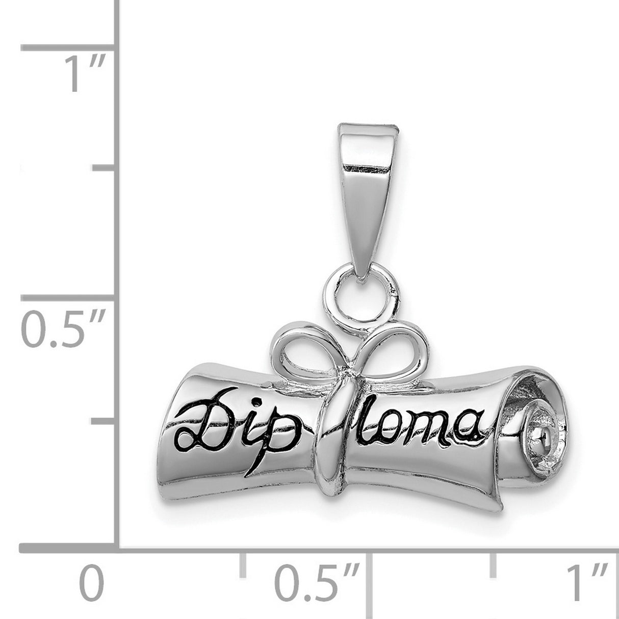 Black Diploma Word on Rolled-Up Graduation Day Certificate Charm Pendant in Real 925 Sterling Silver