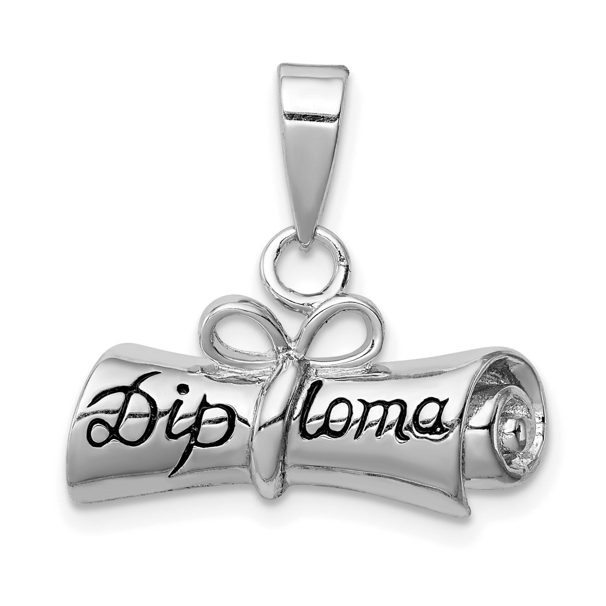 Black Diploma Word on Rolled-Up Graduation Day Certificate Charm Pendant in Real 925 Sterling Silver