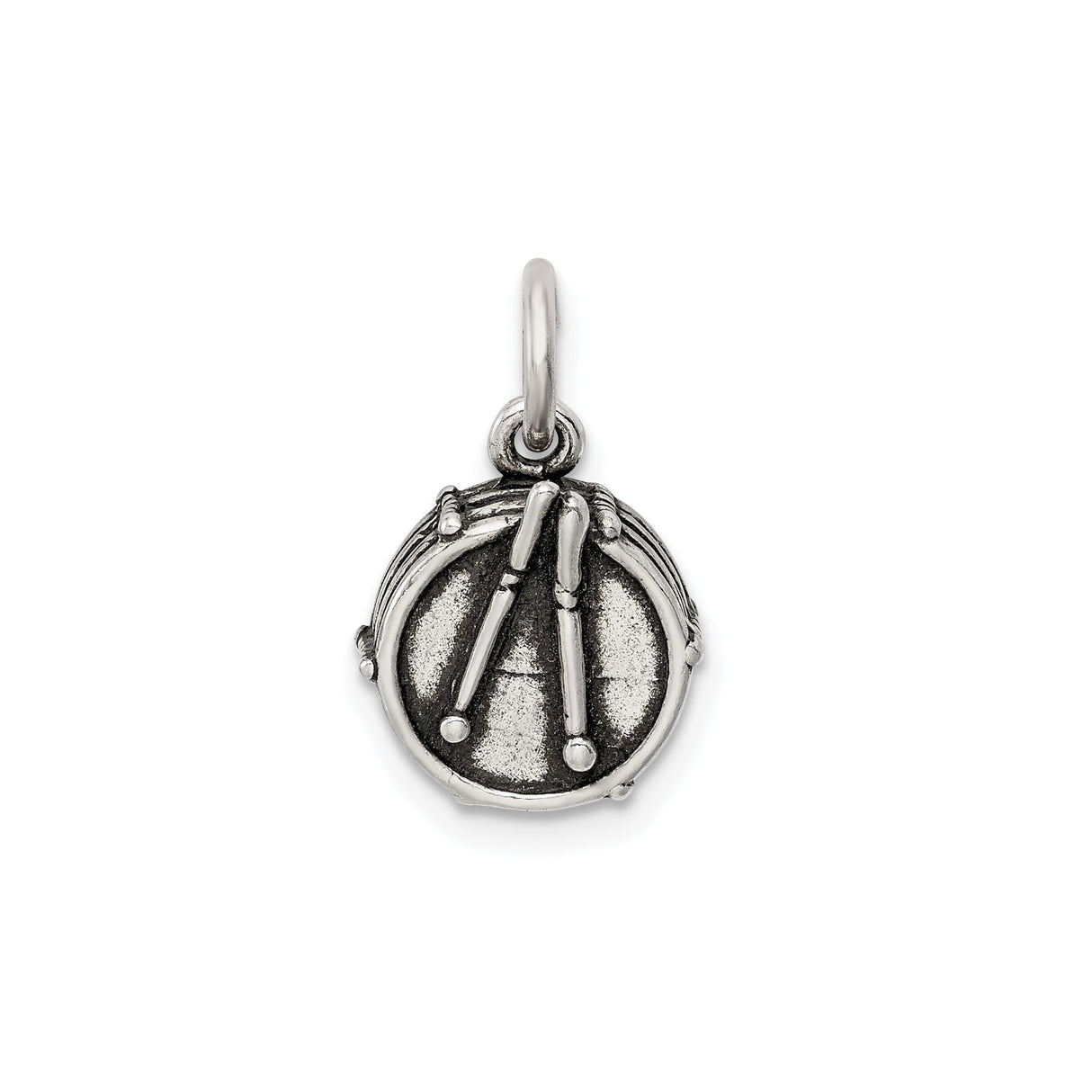 Sterling Silver Drum Pendant with Crossed Drumsticks, Music Jewelry for Drummers and Musicians