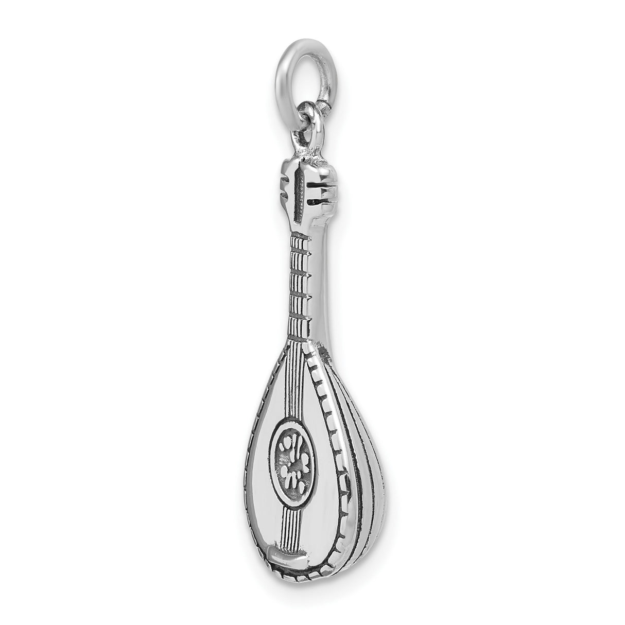 Sterling Silver Mandolin Pendant Charm with Detailed Strings and Musical Design
