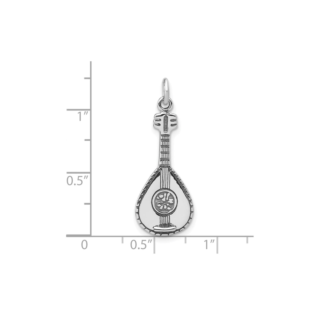 Sterling Silver Mandolin Pendant Charm with Detailed Strings and Musical Design