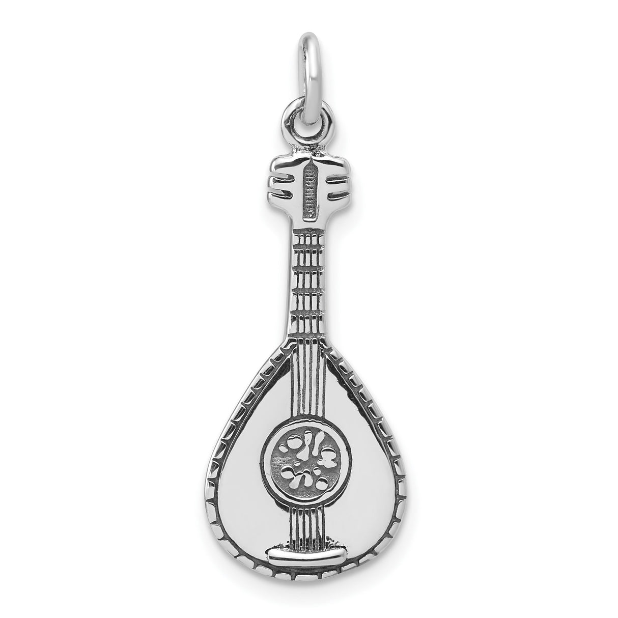 Sterling Silver Mandolin Pendant Charm with Detailed Strings and Musical Design