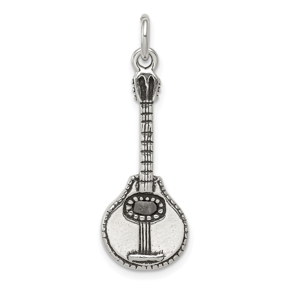 Sterling Silver Banjo Charm Pendant, Detailed Folk Music Instrument Jewelry for Musicians