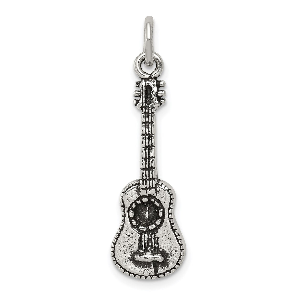 Sterling Silver Guitar Pendant, Detailed Acoustic Instrument Charm for Music Lovers and Musicians
