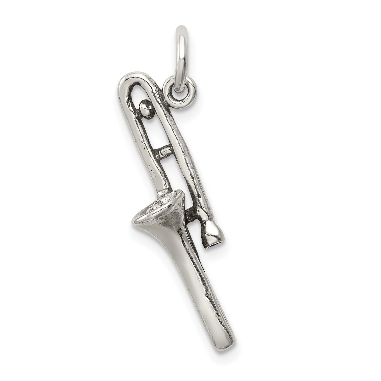 Sterling Silver Trombone Pendant with Detailed Miniature Instrument Design, Unisex Music Lover Jewelry