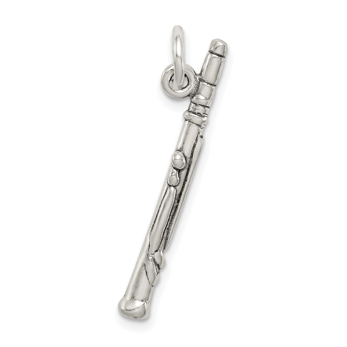 Sterling Silver Flute Charm Pendant with Detailed Musical Instrument Design for Women or Unisex