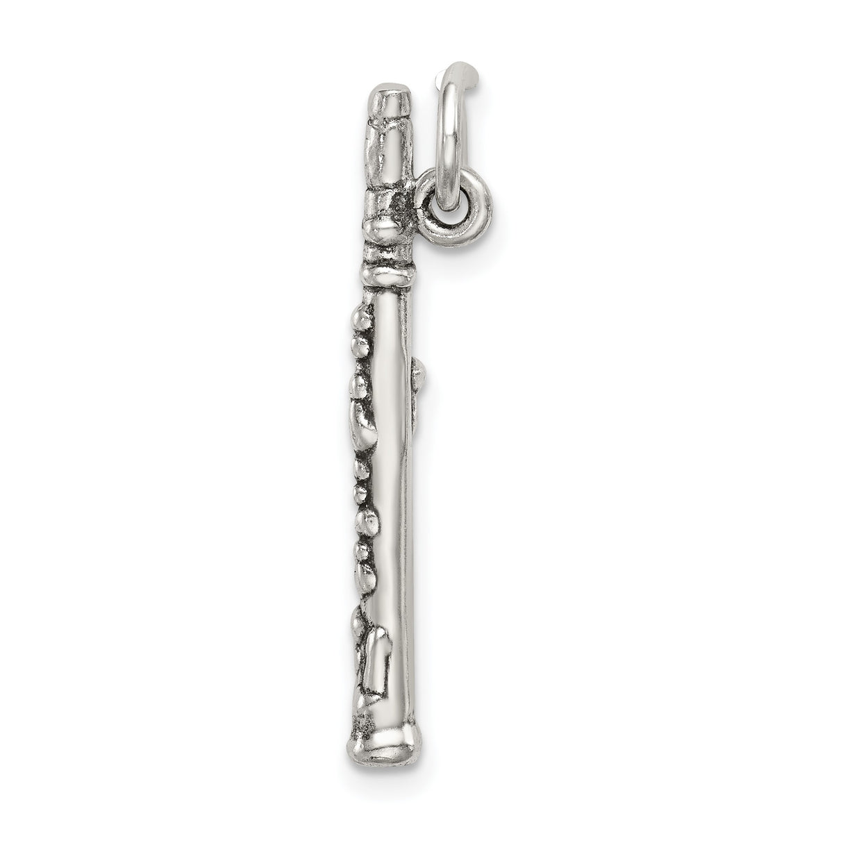 Sterling Silver Flute Charm Pendant with Detailed Musical Instrument Design for Women or Unisex
