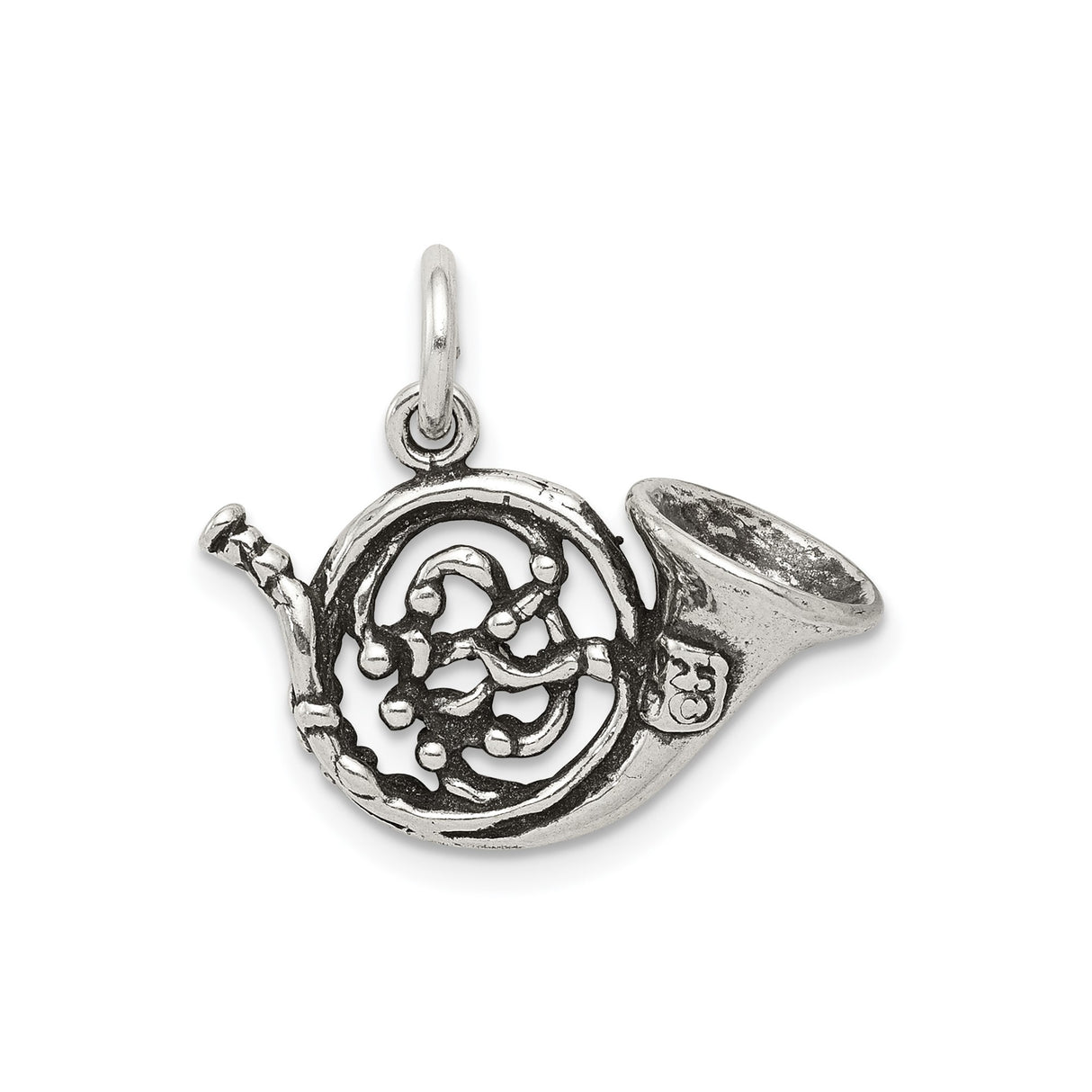 Sterling Silver French Horn Pendant, Unisex Music Charm for Musicians and Band Members