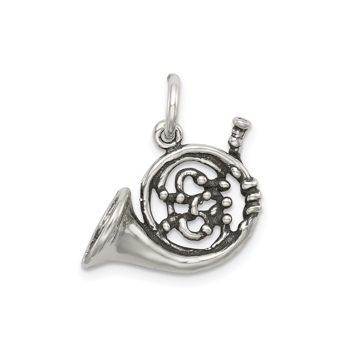 Sterling Silver French Horn Pendant, Unisex Music Charm for Musicians and Band Members