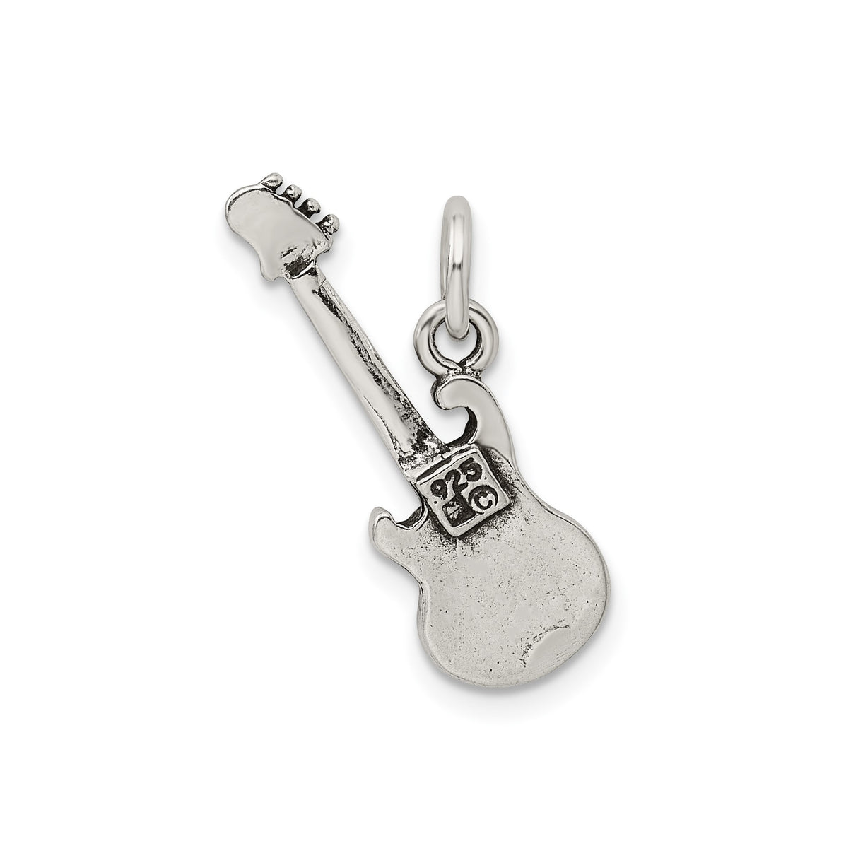 Sterling Silver Electric Guitar Pendant, Detailed Rock Music Charm, Unisex Musician Jewelry