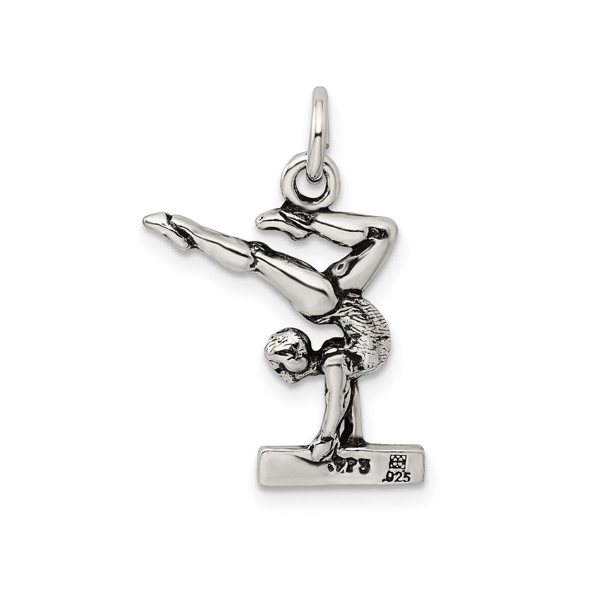Sterling Silver Gymnast Pendant with Female Athlete Handstand on Balance Beam Charm