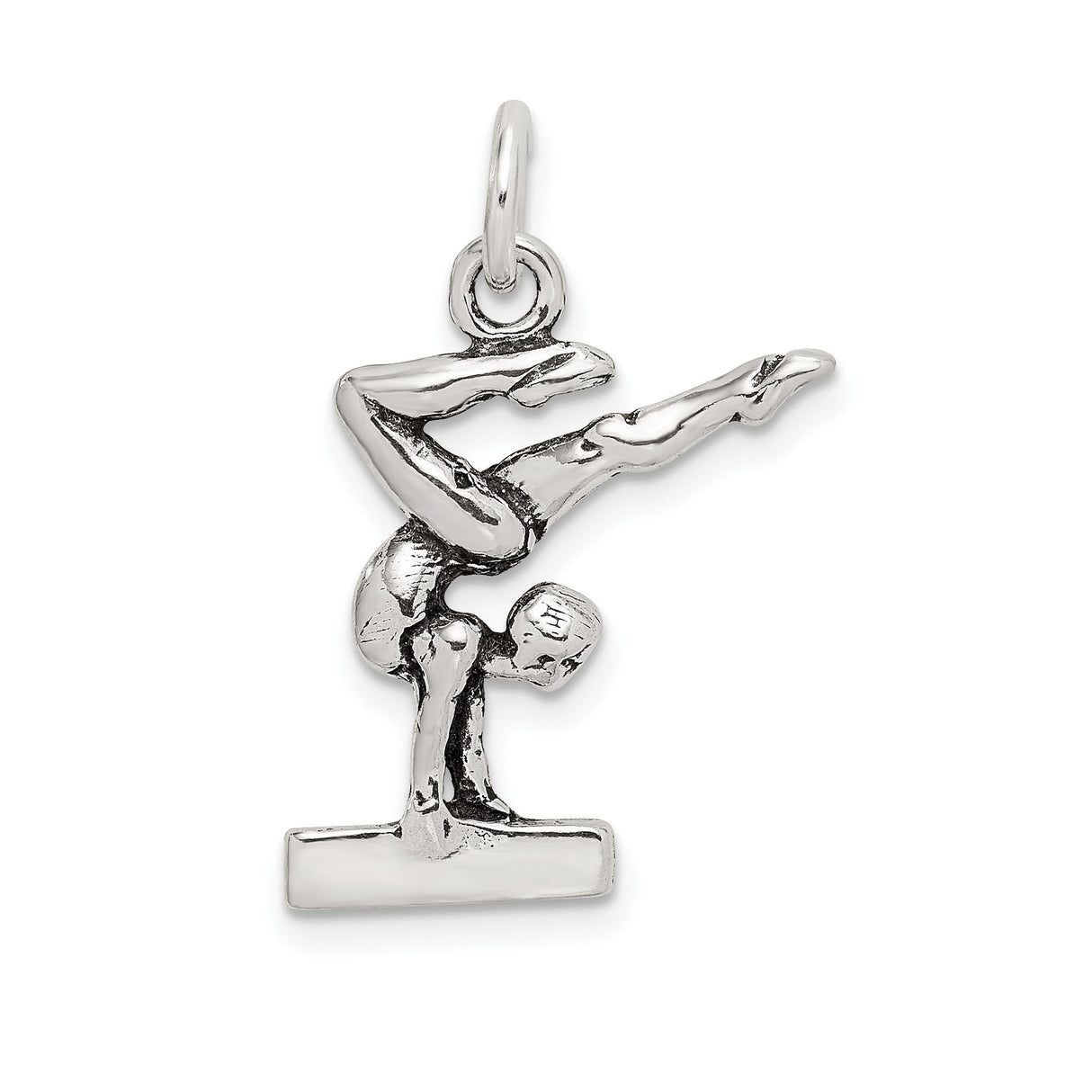 Sterling Silver Gymnast Pendant with Female Athlete Handstand on Balance Beam Charm