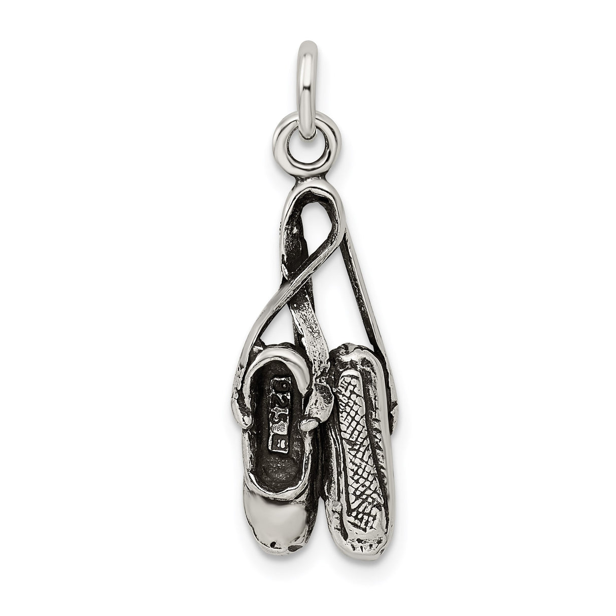 Sterling Silver Ballet Shoes Charm Pendant with Crossed Ribbons