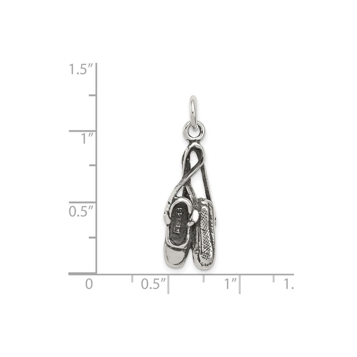 Sterling Silver Ballet Shoes Charm Pendant with Crossed Ribbons