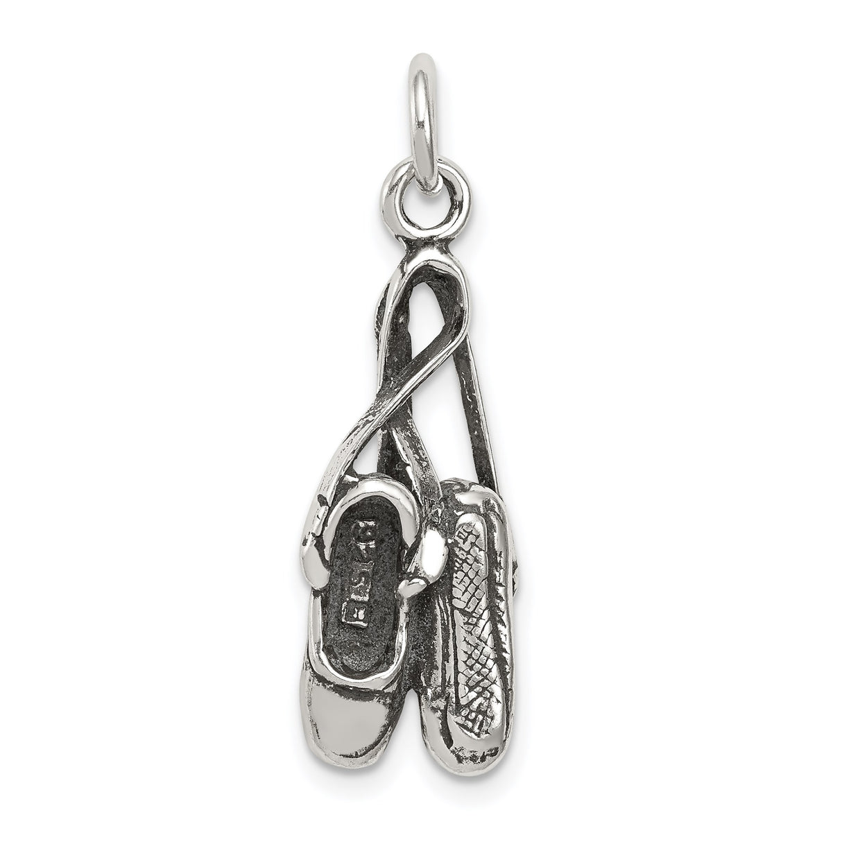 Sterling Silver Ballet Shoes Charm Pendant with Crossed Ribbons