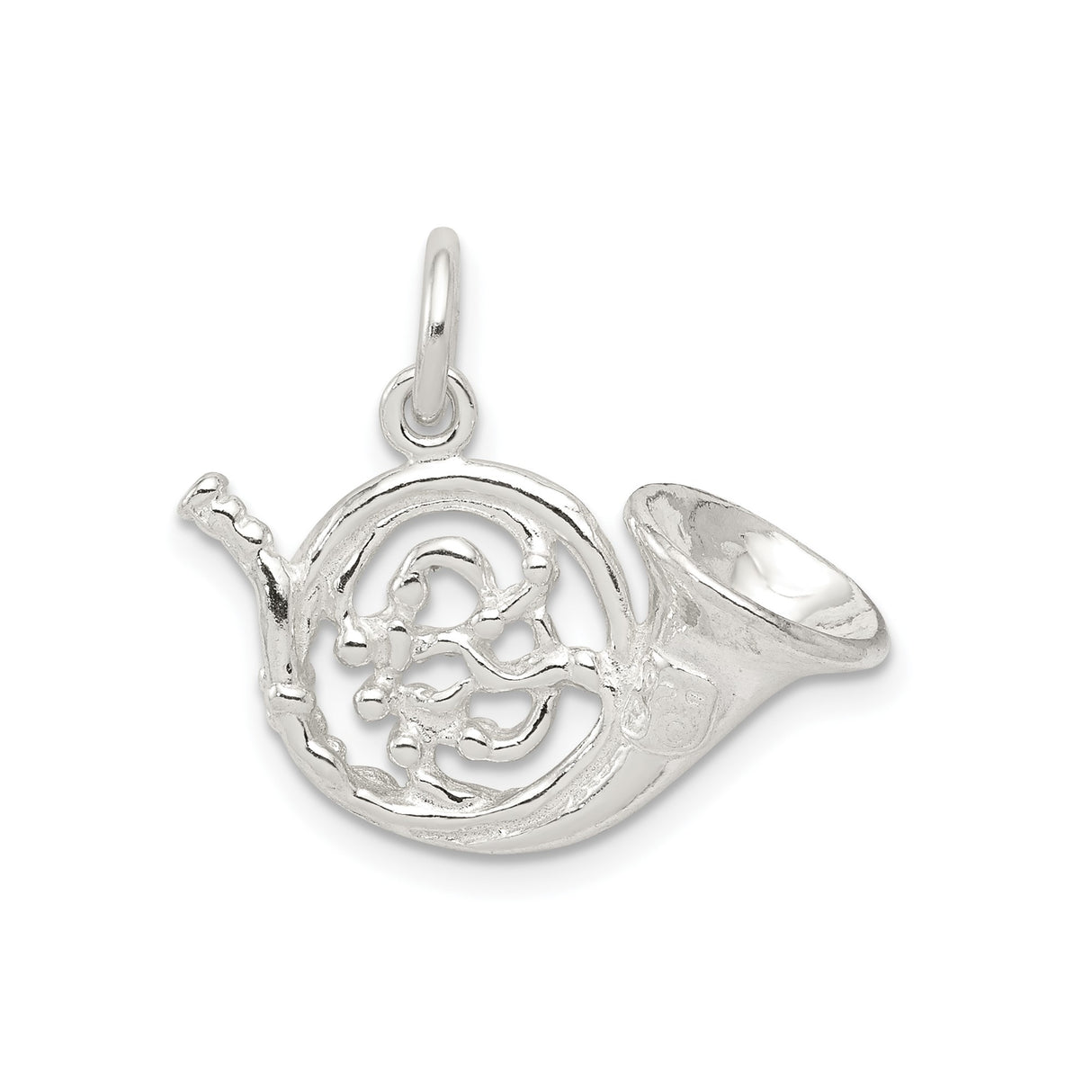 Sterling Silver French Horn Pendant with Coiled Tubing Detail, Music Jewelry for Musicians and Music Lovers