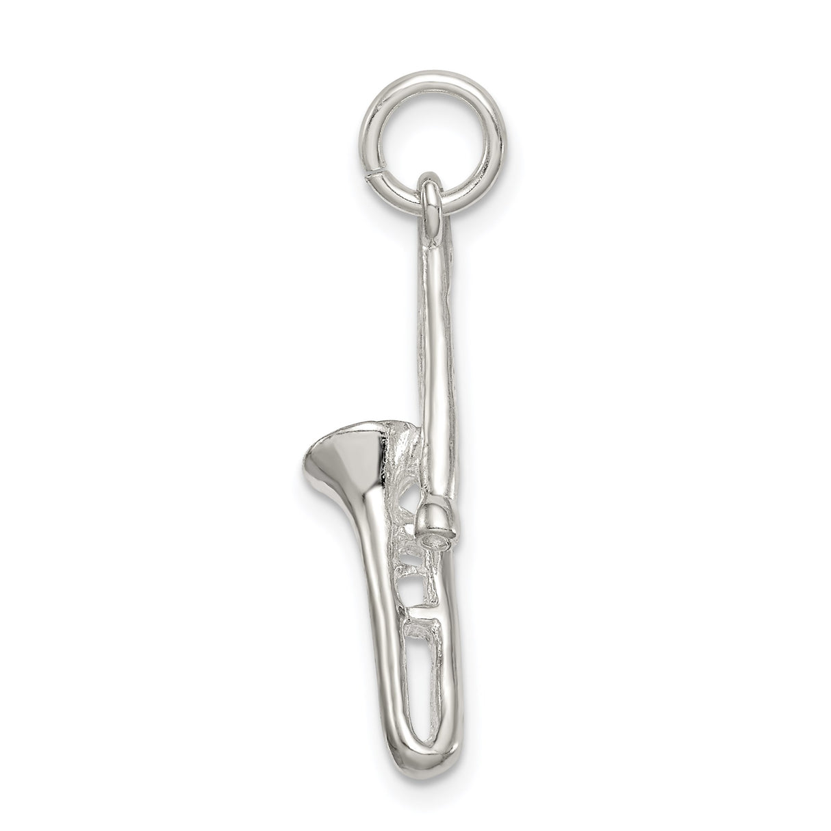 Sterling Silver Trombone Pendant Charm, 3D Musical Instrument Jewelry for Musicians and Jazz Lovers
