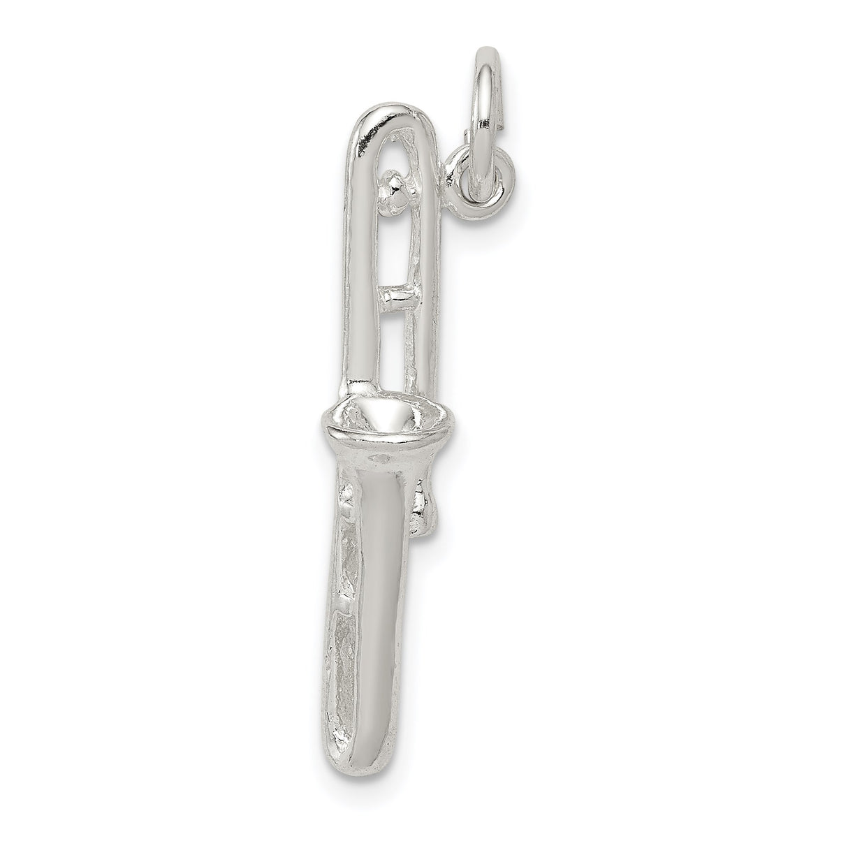 Sterling Silver Trombone Pendant Charm, 3D Musical Instrument Jewelry for Musicians and Jazz Lovers