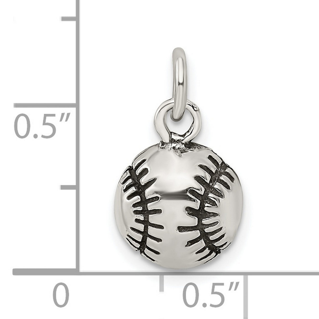 Antiqued Baseball With Black Stitched Seams Charm Pendant in Real 925 Sterling Silver