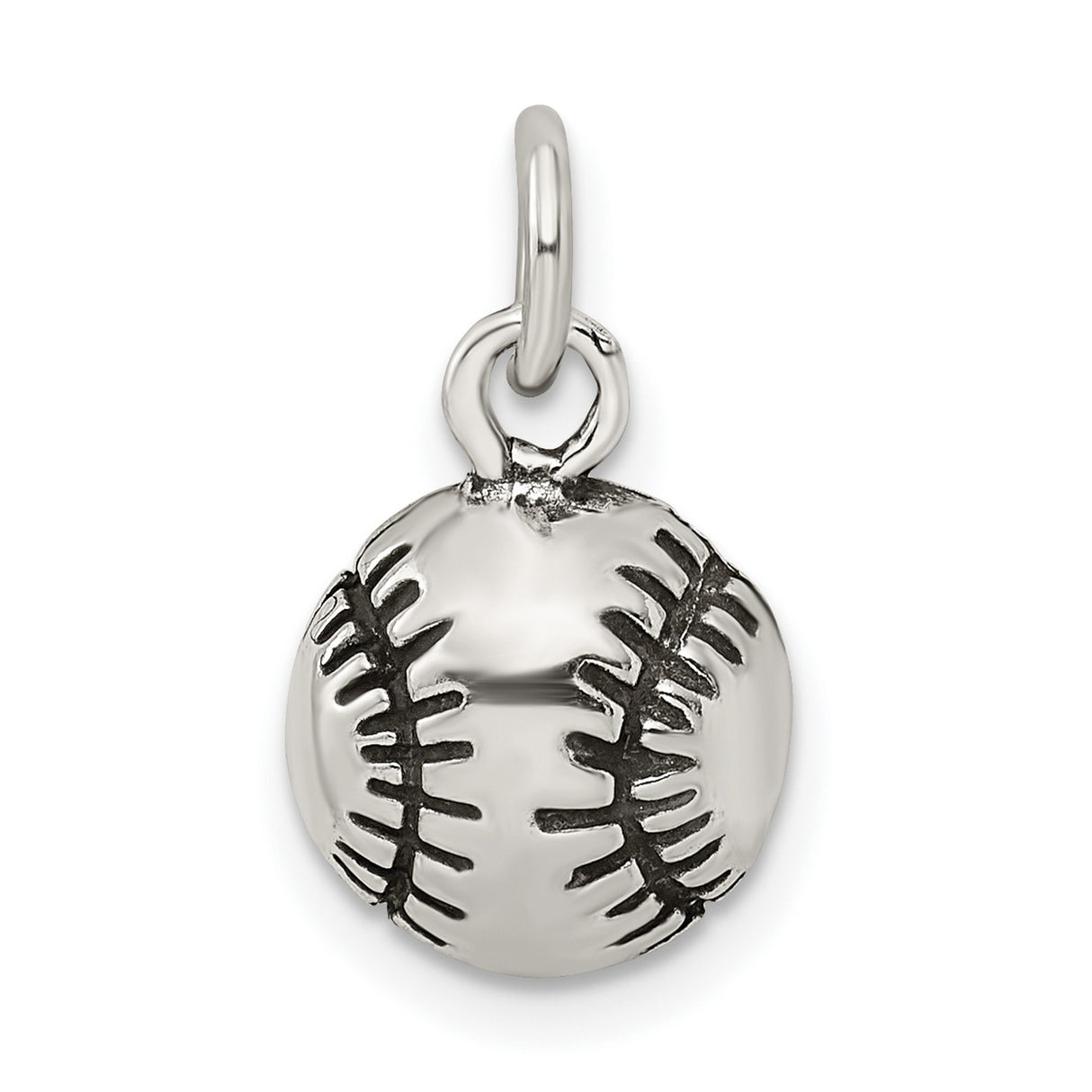 Antiqued Baseball With Black Stitched Seams Charm Pendant in Real 925 Sterling Silver