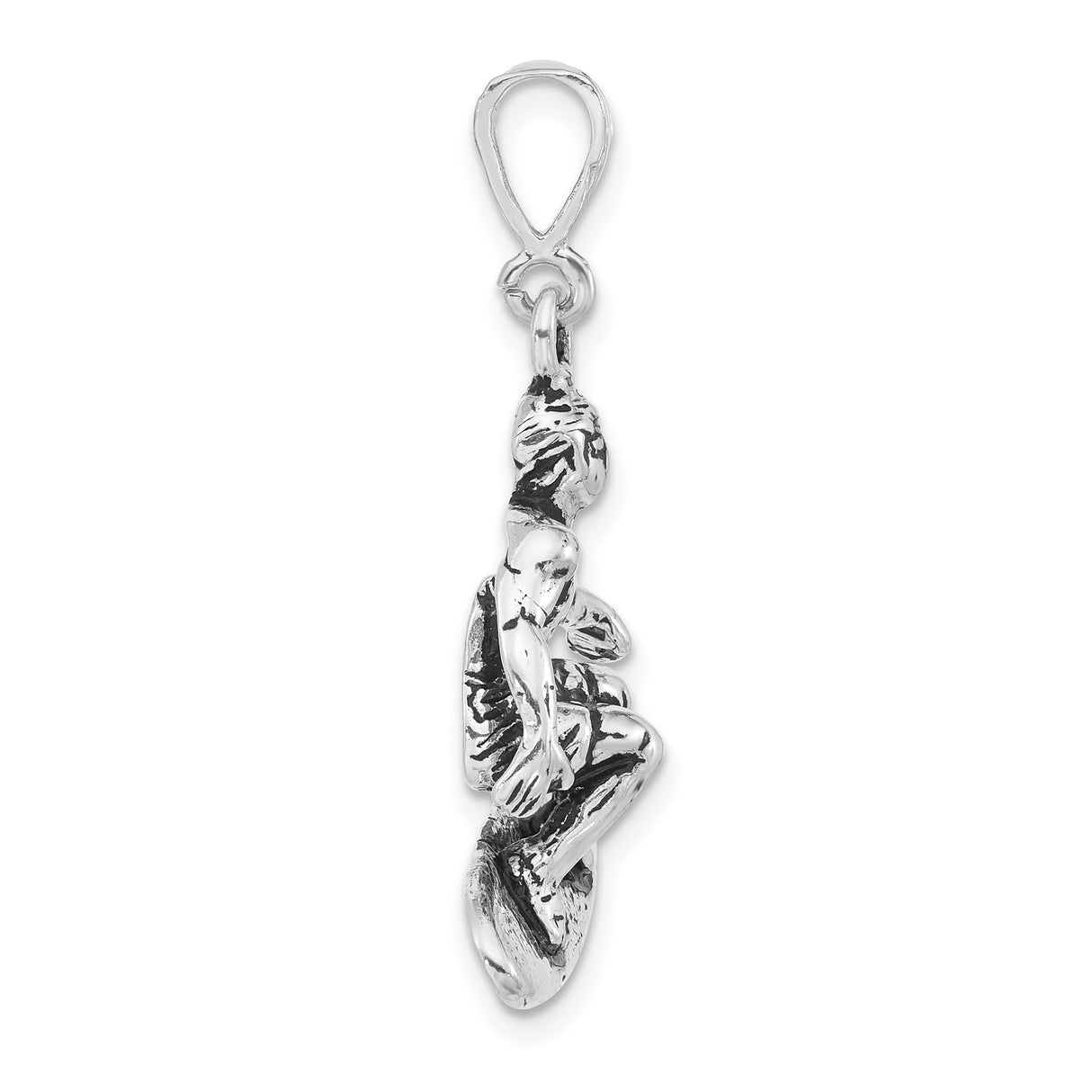 Sterling Silver Surfer Pendant with Detailed Surfboard Design, Unisex Coastal Jewelry