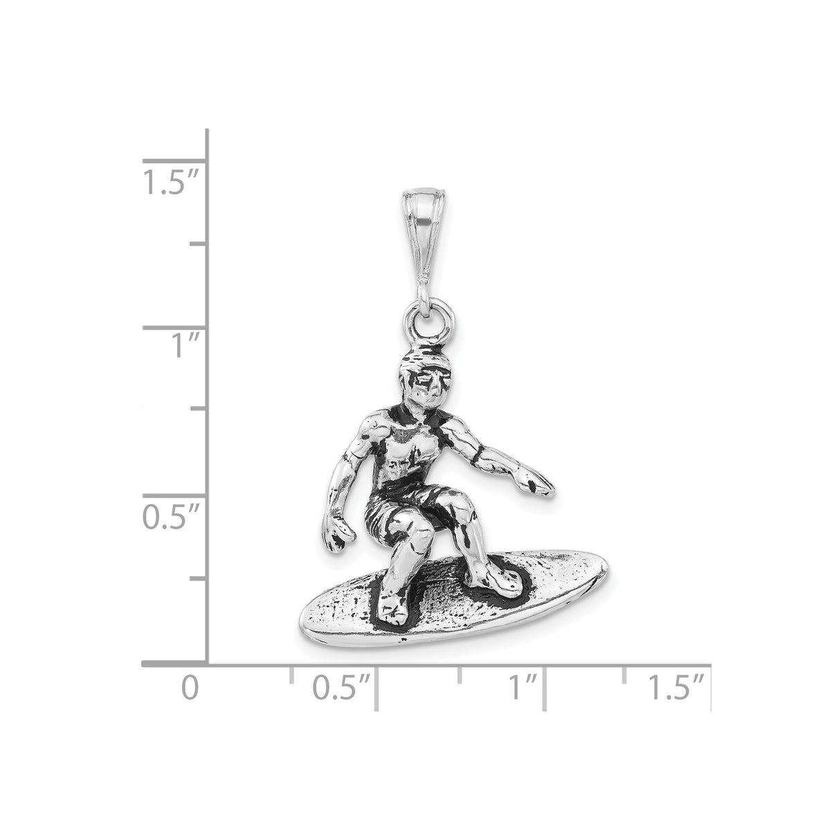 Sterling Silver Surfer Pendant with Detailed Surfboard Design, Unisex Coastal Jewelry
