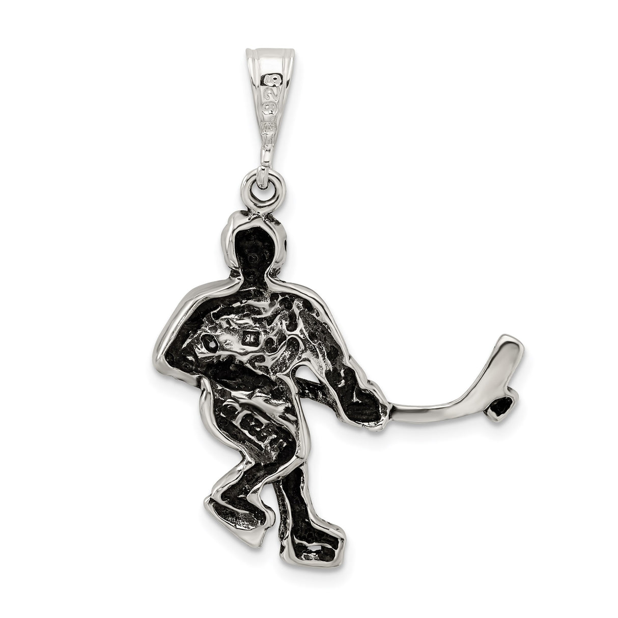 Sterling Silver Hockey Player Pendant with Stick and Puck, Unisex Sports Charm