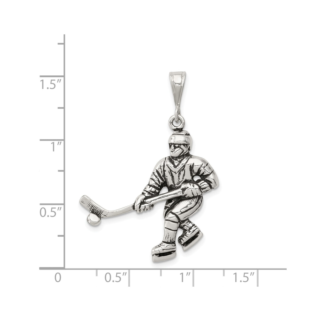 Sterling Silver Hockey Player Pendant with Stick and Puck, Unisex Sports Charm