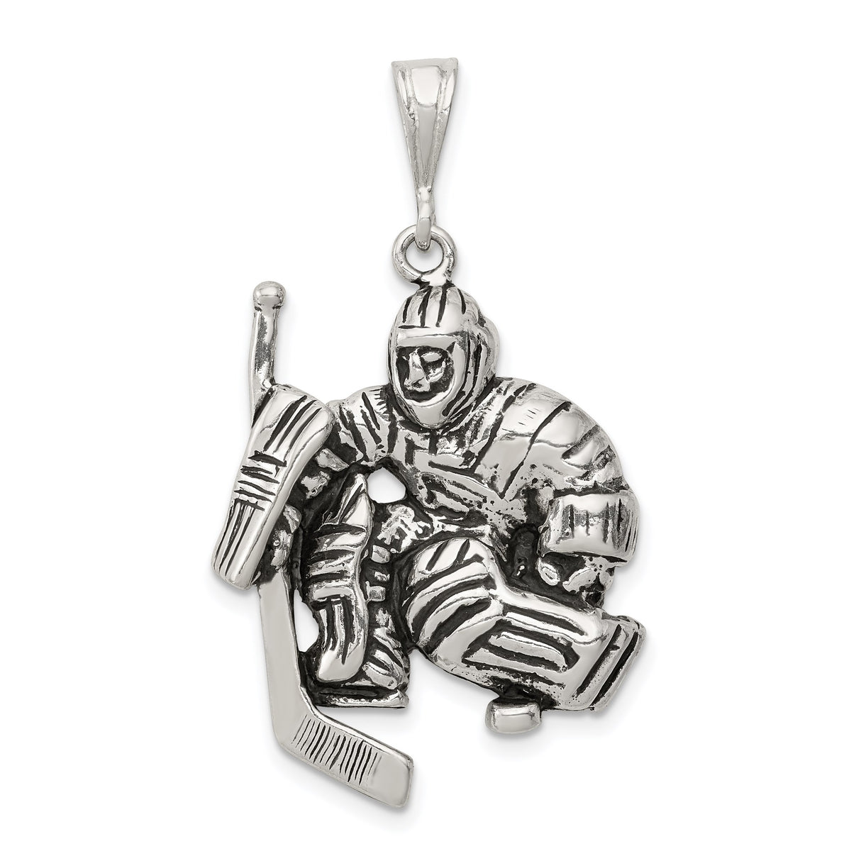 Sterling Silver Goalie Pendant with Ice Hockey Equipment Pose for Men, Women, and Youth Fans
