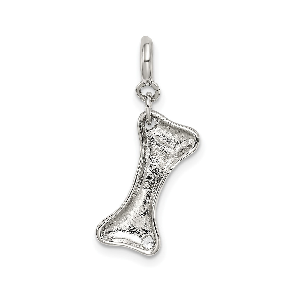 Sterling Silver Bone Shaped Pendant with Cubic Zirconia, Dog Lover Charm
