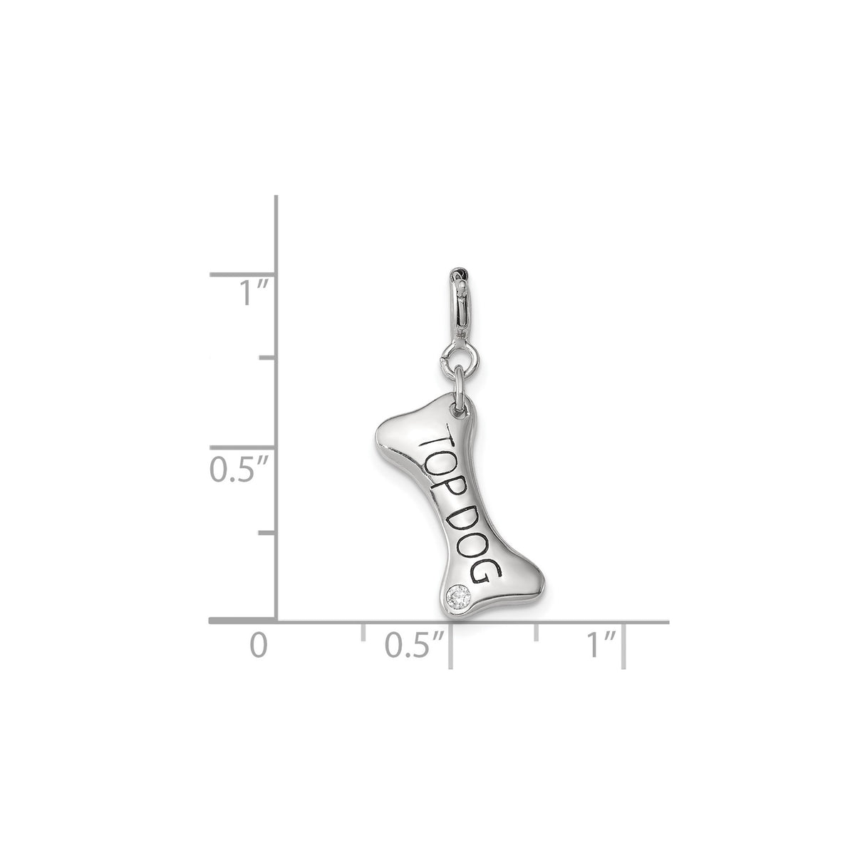 Sterling Silver Bone Shaped Pendant with Cubic Zirconia, Dog Lover Charm