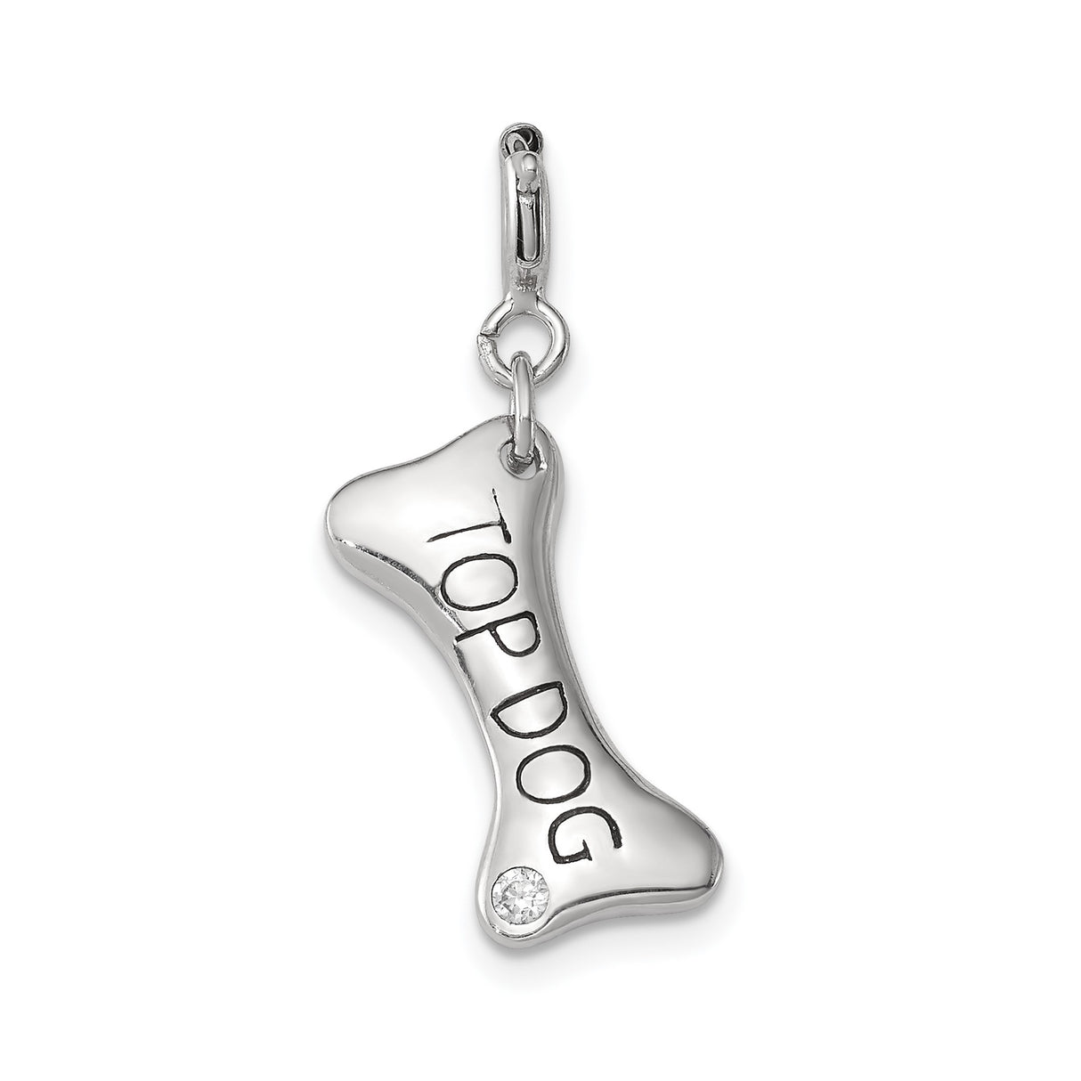 Sterling Silver Bone Shaped Pendant with Cubic Zirconia, Dog Lover Charm