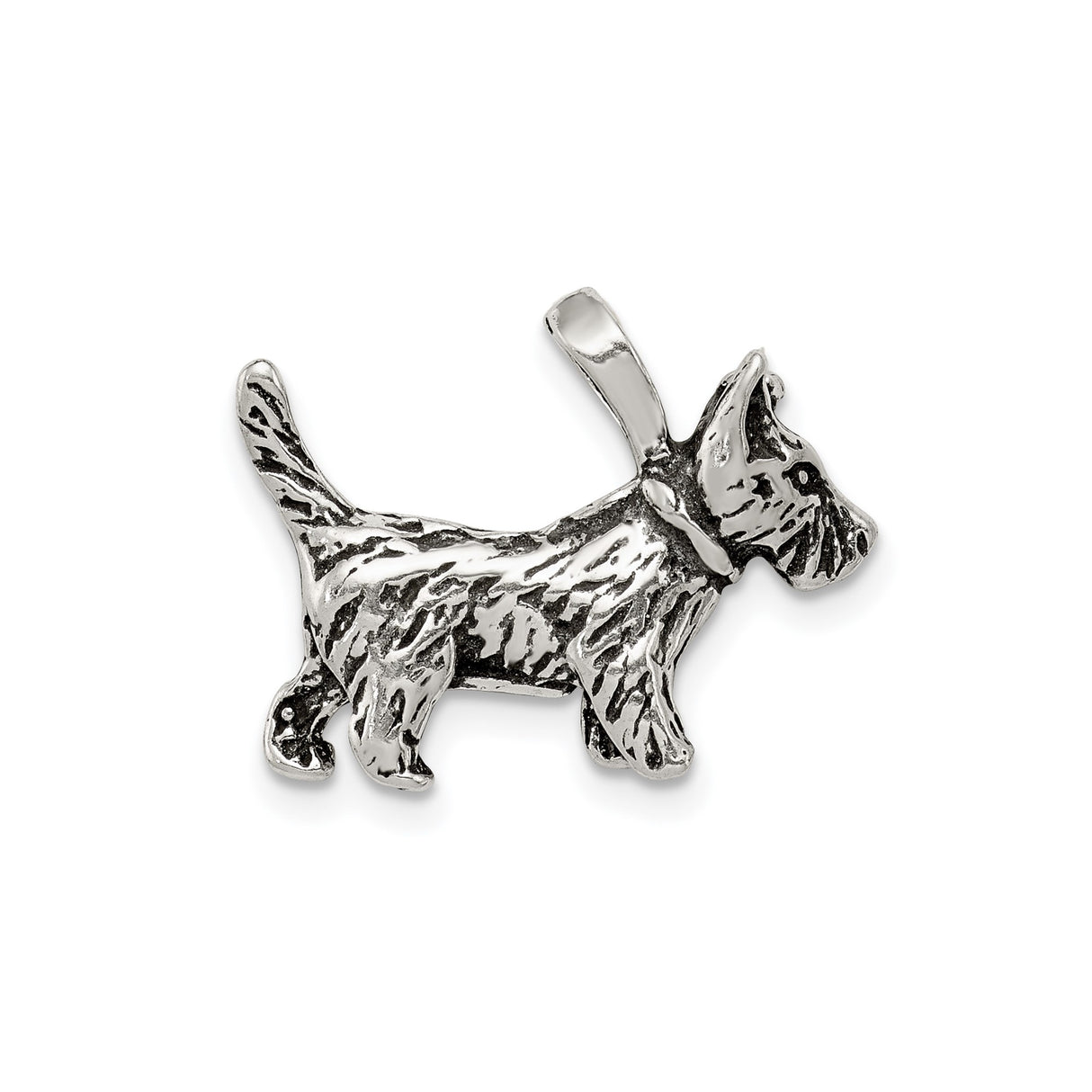 Sterling Silver Scottish Terrier Pendant with Textured Dog Silhouette Charm for Women or Unisex Wear
