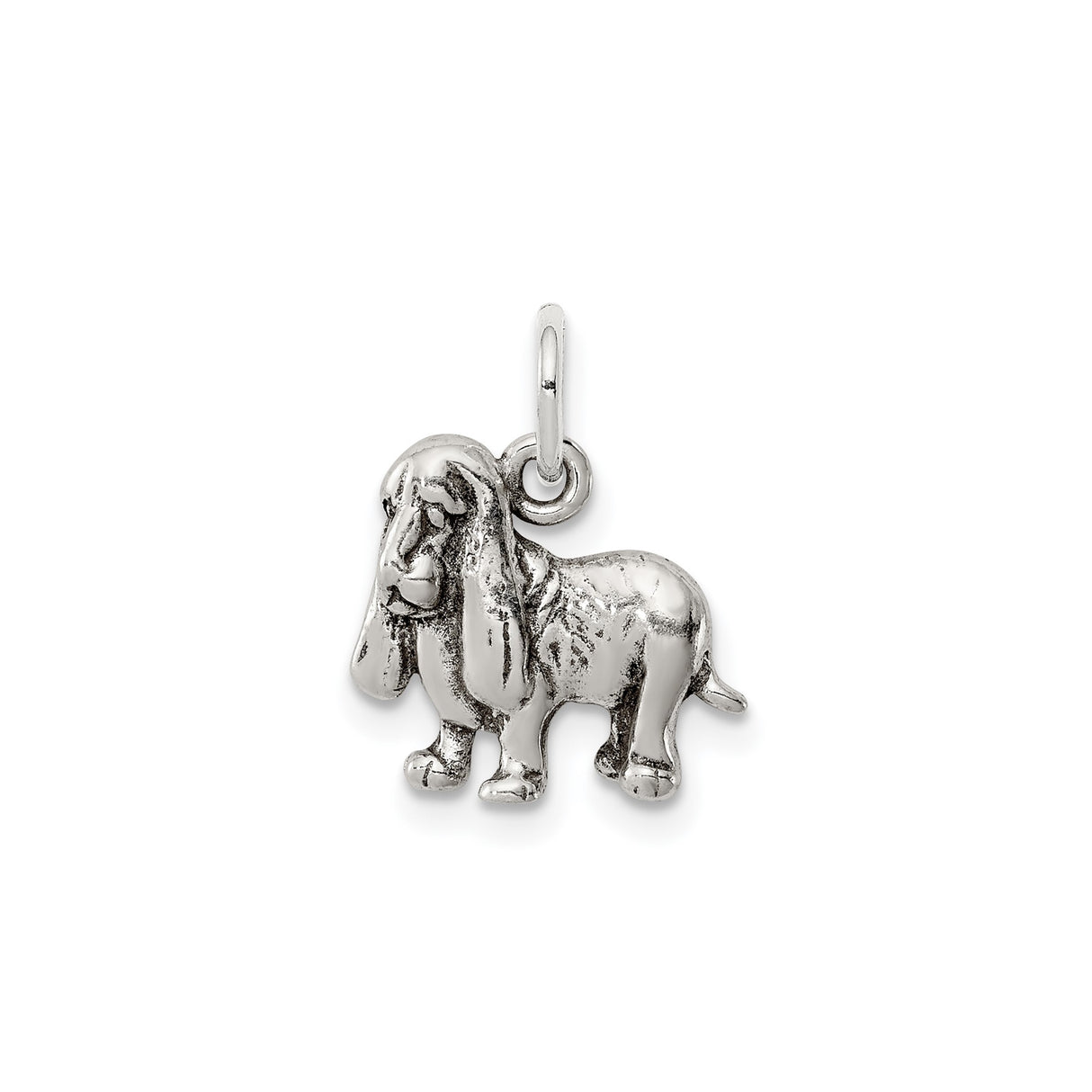 Sterling Silver Basset Hound Dog Pendant, Realistic Pet Charm for Women or Unisex Wear