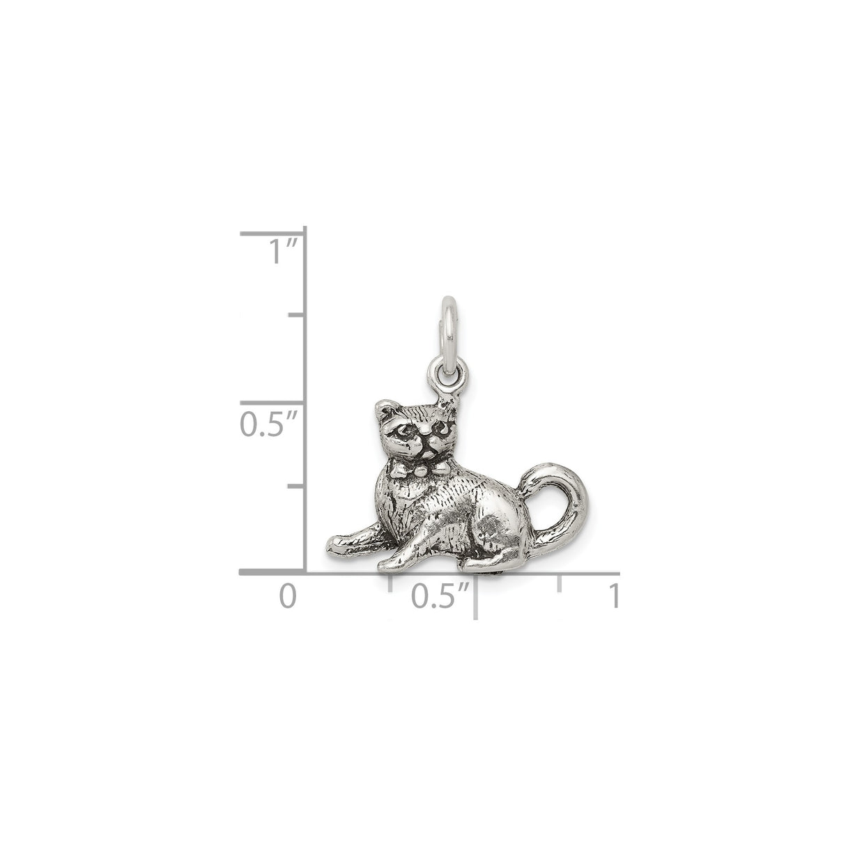 Sterling Silver Cat Pendant Charm with Bow Collar, Sitting Feline Design